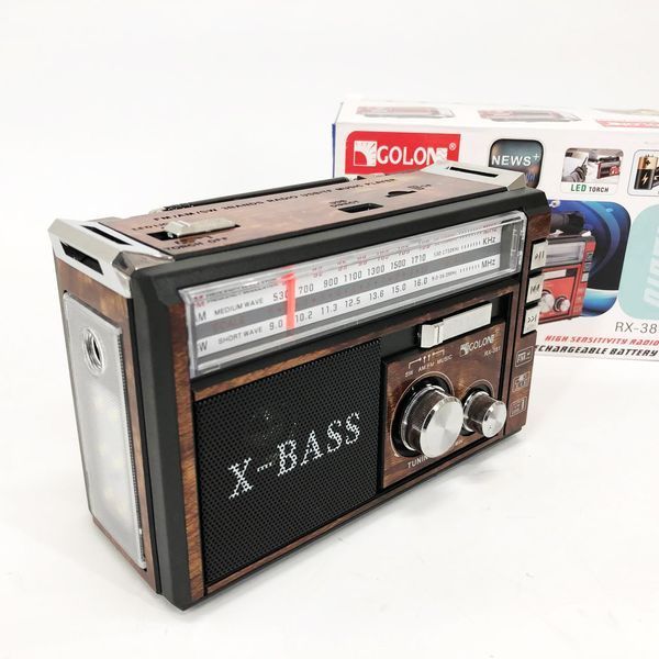 Радіоприймач портативне радіо Golon RX-381 акумуляторний ретро стовпчик usb sd mp3 fm. Колір: коричневий 00017303 фото