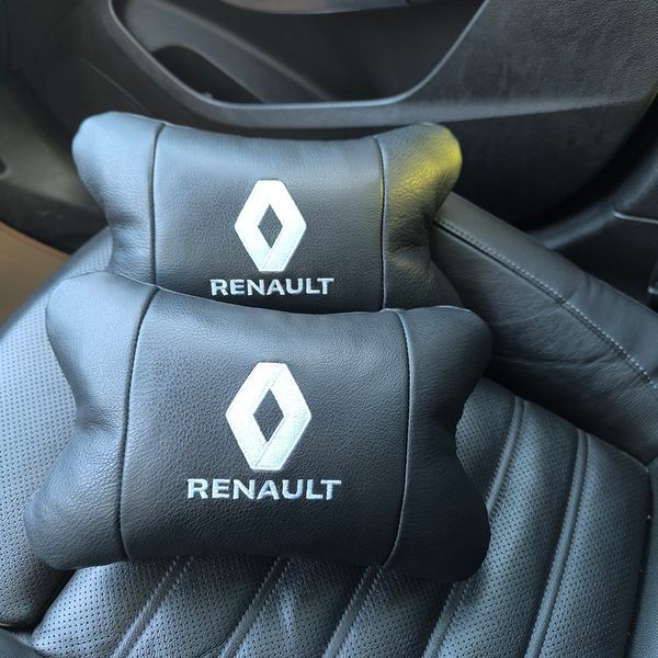 Набір подушок 2шт для авто Renault, натуральна шкіра, на підголівник у машину з логотипом Рено 00017018 фото