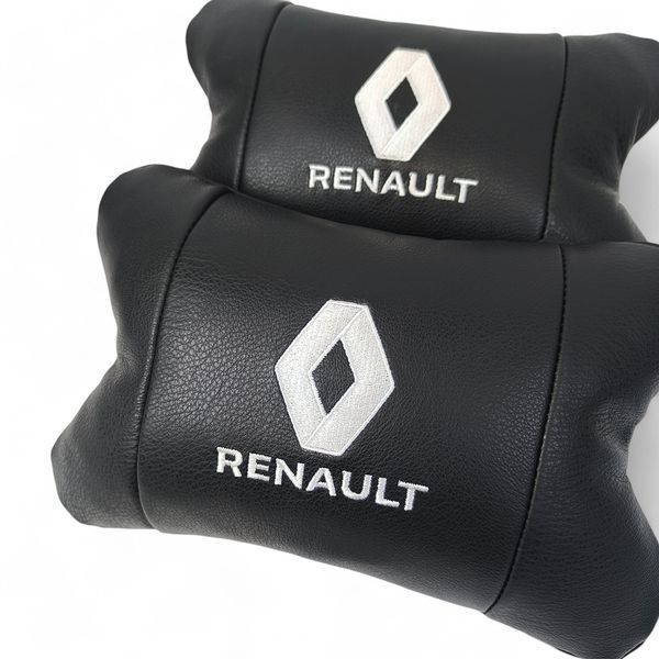 Набір подушок 2шт для авто Renault, натуральна шкіра, на підголівник у машину з логотипом Рено 00017018 фото