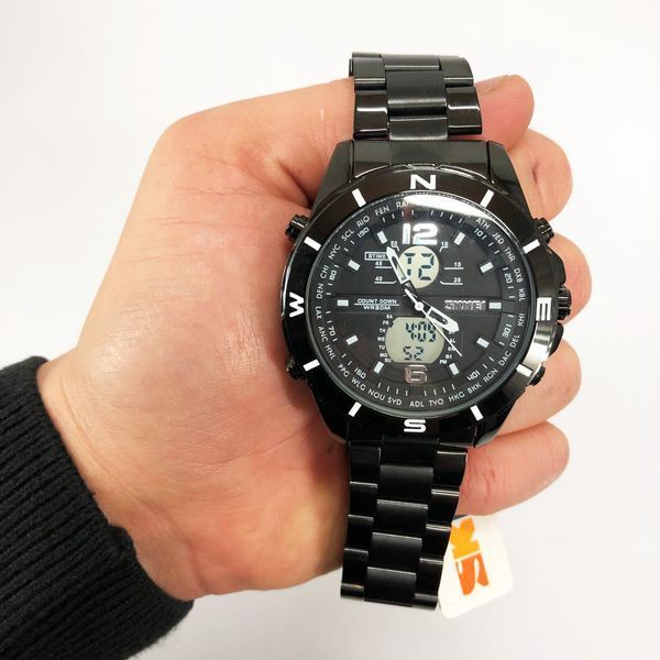Годинник наручний чоловічий SKMEI 1670BKWT BLACK-WHITE, Армійський годинник протиударний. Колір: чорний 00022050 фото
