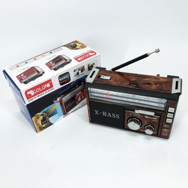 Радіоприймач портативне радіо Golon RX-381 акумуляторний ретро стовпчик usb sd mp3 fm. Колір: коричневий 00017303 фото