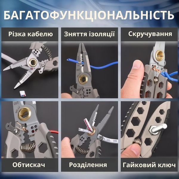 Інструмент для зняття ізоляції 16 в 1, стискання клем, зачистки проводів Мультитул стрипер 00013029 фото
