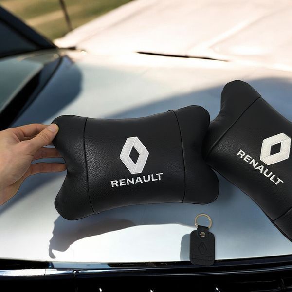 Набір подушок 2шт для авто Renault, натуральна шкіра, на підголівник у машину з логотипом Рено 00017018 фото
