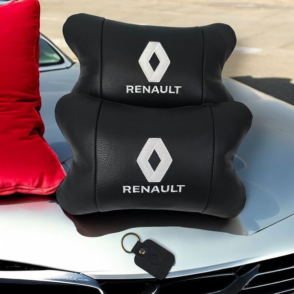 Набір подушок 2шт для авто Renault, натуральна шкіра, на підголівник у машину з логотипом Рено 00017018 фото