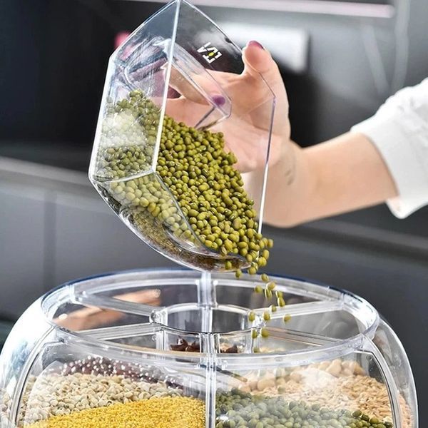 Поворотний диспенсер для круп органайзер-дозатор сипучих продуктів, Прозорі контейнери для спецій 00019784 фото