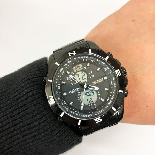Годинник наручний чоловічий SKMEI 1670BKWT BLACK-WHITE, Армійський годинник протиударний. Колір: чорний 00022050 фото