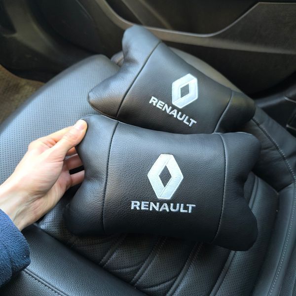 Набір подушок 2шт для авто Renault, натуральна шкіра, на підголівник у машину з логотипом Рено 00017018 фото