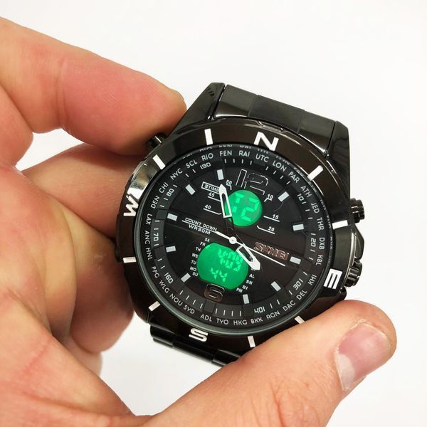 Годинник наручний чоловічий SKMEI 1670BKWT BLACK-WHITE, Армійський годинник протиударний. Колір: чорний 00022050 фото