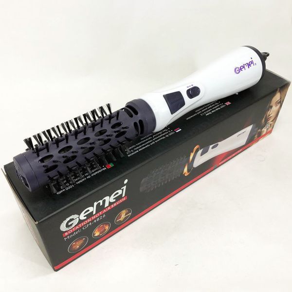 Фен-щетка для волос вращающийся фен Gemei GM-4826, фен с насадкой брашинг, вращающаяся щетка для волос 00014342 фото