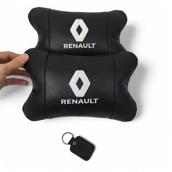 Набір подушок 2шт для авто Renault, натуральна шкіра, на підголівник у машину з логотипом Рено 00017018 фото