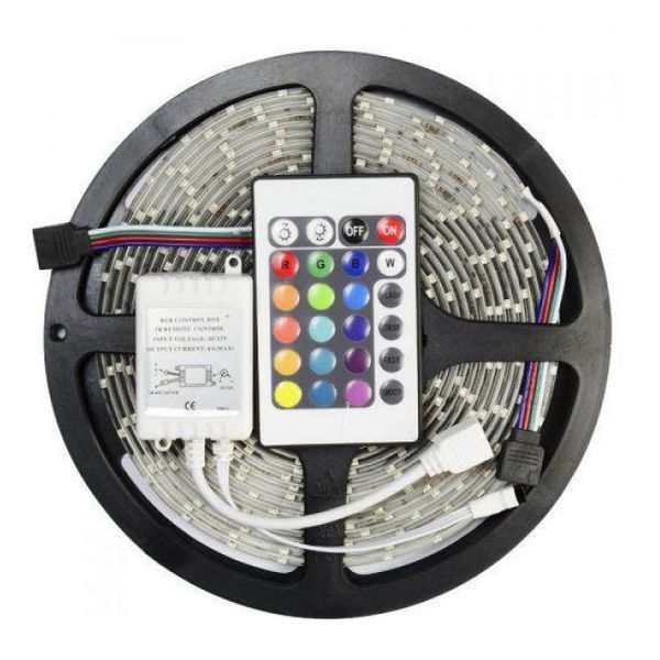 Світлодіодна стрічка SMD 5050 RGB LED 5 м IP65 з пультом та блоком живлення 220v, 5м, Стрічка світлодіодна 5050 00012573 фото