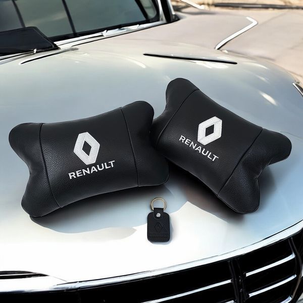 Набір подушок 2шт для авто Renault, натуральна шкіра, на підголівник у машину з логотипом Рено 00017018 фото