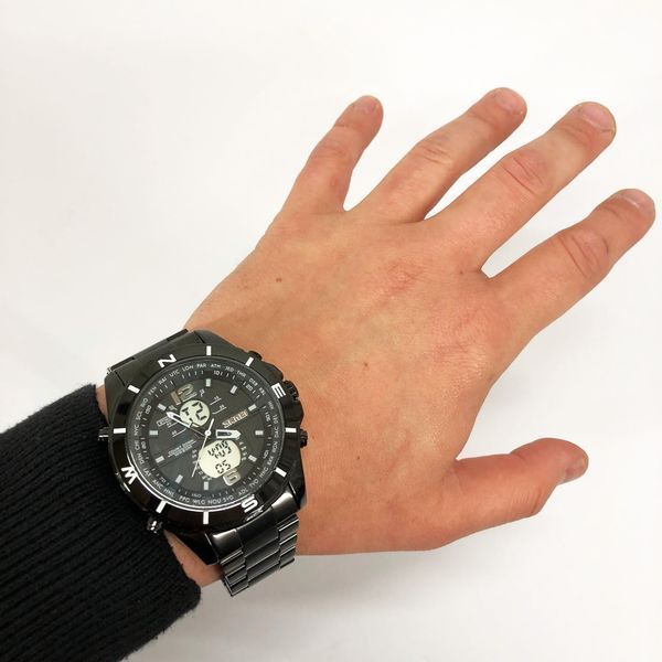 Годинник наручний чоловічий SKMEI 1670BKWT BLACK-WHITE, Армійський годинник протиударний. Колір: чорний 00022050 фото