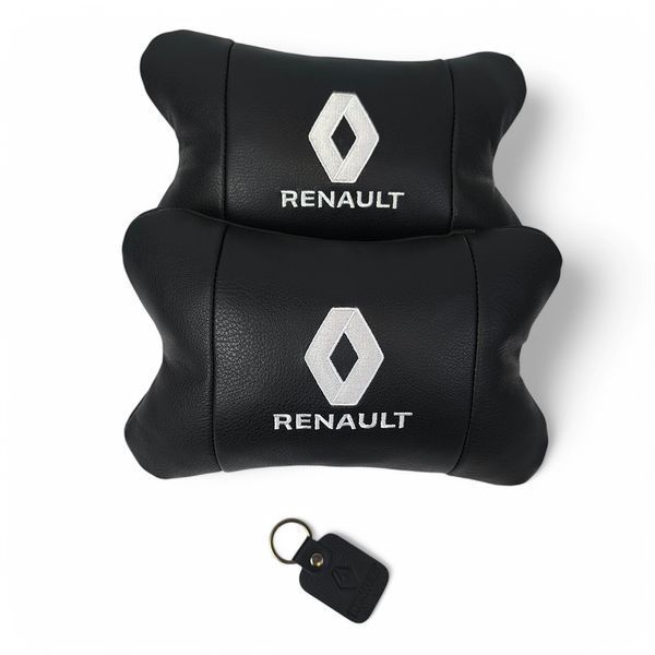 Набір подушок 2шт для авто Renault, натуральна шкіра, на підголівник у машину з логотипом Рено 00017018 фото