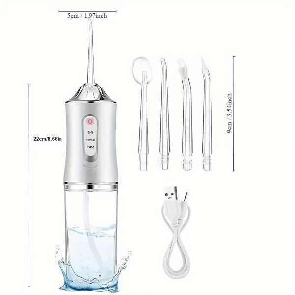 Ирригатор для чистки зубов и полости рта oral irrigator с аккумулятором и сменными насадками. цвет: белый 00014507 фото