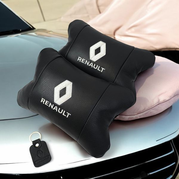 Набір подушок 2шт для авто Renault, натуральна шкіра, на підголівник у машину з логотипом Рено 00017018 фото