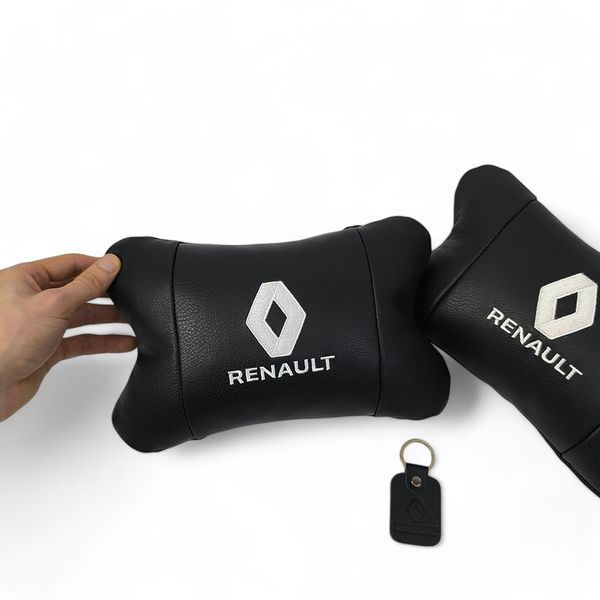 Набір подушок 2шт для авто Renault, натуральна шкіра, на підголівник у машину з логотипом Рено 00017018 фото