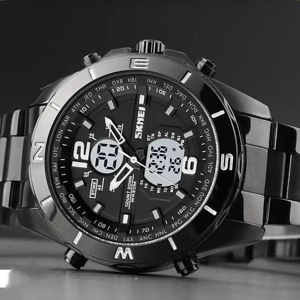 Годинник наручний чоловічий SKMEI 1670BKWT BLACK-WHITE, Армійський годинник протиударний. Колір: чорний 00022050 фото