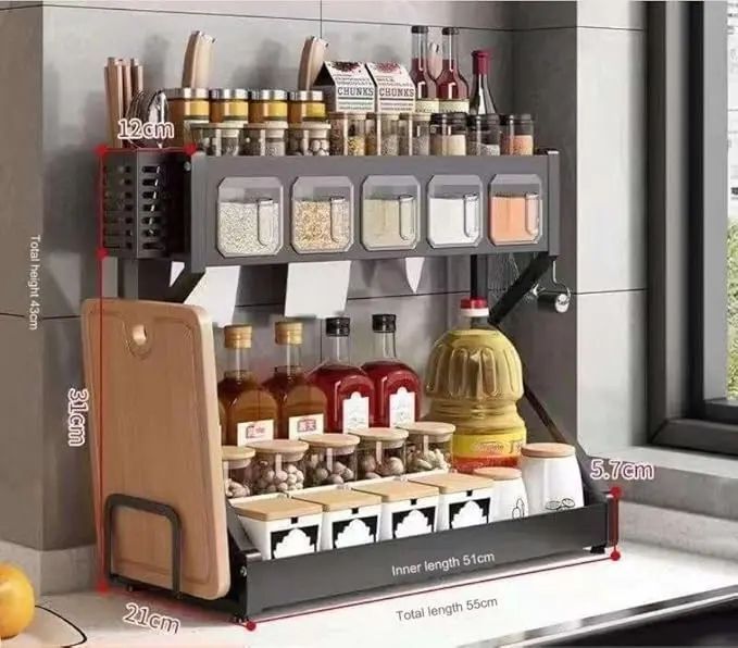 Органайзер для приправ Glaceon Spice Rack, двоярусна стійка для посуду + спецівниця, багатофункціональна сушарка посуду та спецій, містка полиця для спецій з кухонними шафами 00021818 фото