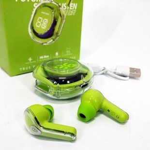 Беспроводные наушники TWS T8 PRO с прозрачным кейсом Вакуумные LED дисплей Bluetooth 5.3. Цвет: зеленый 00023862 фото