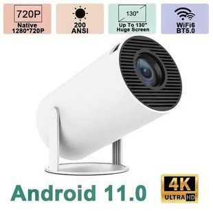 LED Проектор для дому портативний Смарт з WiFi, Bluetooth, Android 11, білий, 1280х720р 00012695 фото