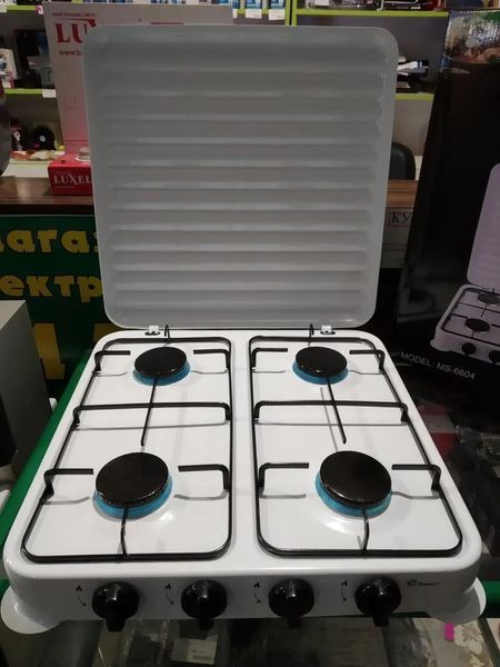 Настольная газовая плита, плита на 4 конфорки Domotec MS 6604 , таганок 00020918 фото