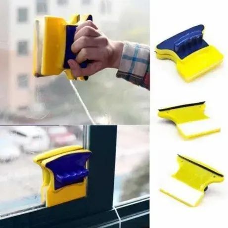 Магнітна щітка для миття вікон із двох сторін Magnetic Double side Cleaner 40мм зі страхувальним шнуром жовто-синя 00013828 фото