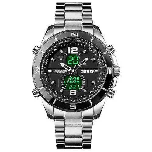Часы наручные мужские SKMEI 1670SIWT SILVER-WHITE, часы тактические противоударные. Цвет: серебряный 00022051 фото
