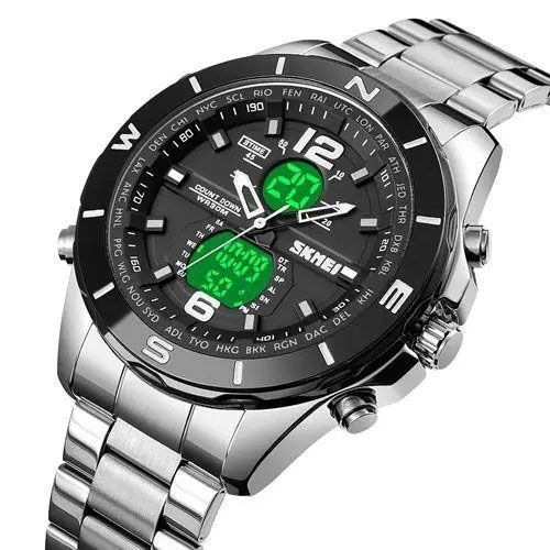 Часы наручные мужские SKMEI 1670SIWT SILVER-WHITE, часы тактические противоударные. Цвет: серебряный 00022051 фото