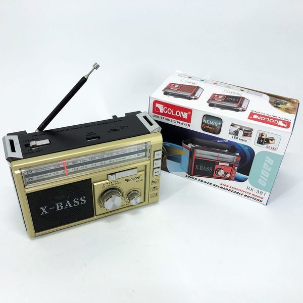 Радиоприёмник портативное радио Golon RX-381 аккумуляторный ретро колонка usb sd mp3 fm. Цвет: желтый 00017304 фото