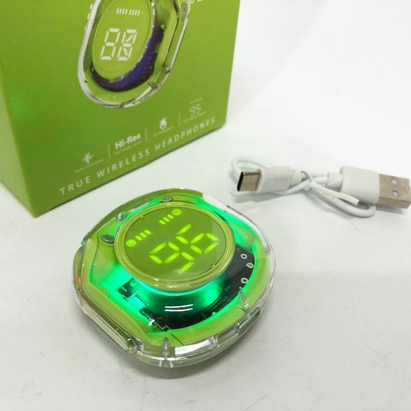 Беспроводные наушники TWS T8 PRO с прозрачным кейсом Вакуумные LED дисплей Bluetooth 5.3. Цвет: зеленый 00023862 фото