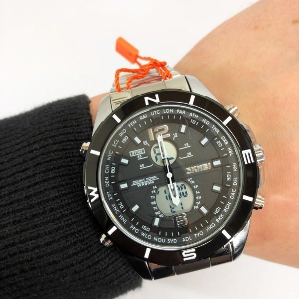 Часы наручные мужские SKMEI 1670SIWT SILVER-WHITE, часы тактические противоударные. Цвет: серебряный 00022051 фото