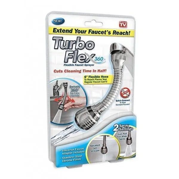 Гибкая насадка на кран Turbo Flex 360 аэратор для экономии воды 00012978 фото