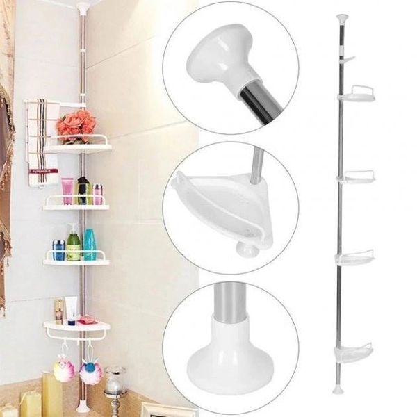Кутова полиця у ванну Multi Corner Shelf AD 9866 з металу та пластику 2.6 метра, 4 полиці, регульована 00013317 фото