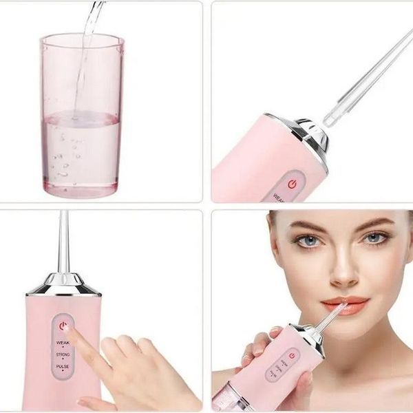 Ирригатор для чистки зубов и полости рта oral irrigator с аккумулятором и сменными насадками. цвет: розовый 00014508 фото