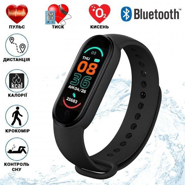 Фітнес браслет FitPro Smart Band M6 (смарт годинник, пульсоксиметр, пульс). Колір: чорний 00022398 фото