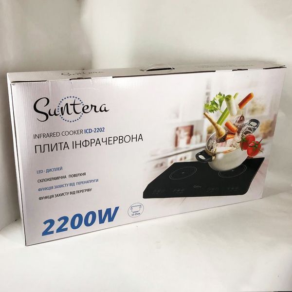 Электроплита большая индукционная на 2 конфорки Suntera ICD-2202 2200 Вт, Электроплита настольная от сети 00018950 фото