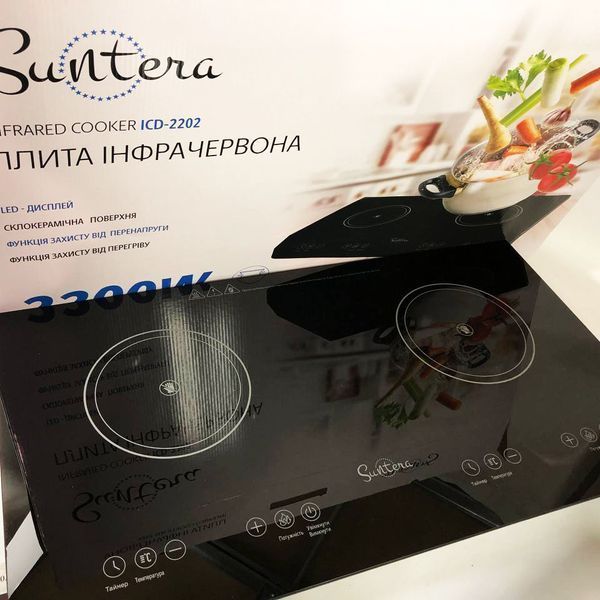 Электроплита большая индукционная на 2 конфорки Suntera ICD-2202 2200 Вт, Электроплита настольная от сети 00018950 фото