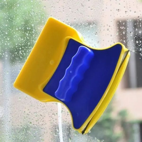 Магнітна щітка для миття вікон із двох сторін Magnetic Double side Cleaner 40мм зі страхувальним шнуром жовто-синя 00013828 фото