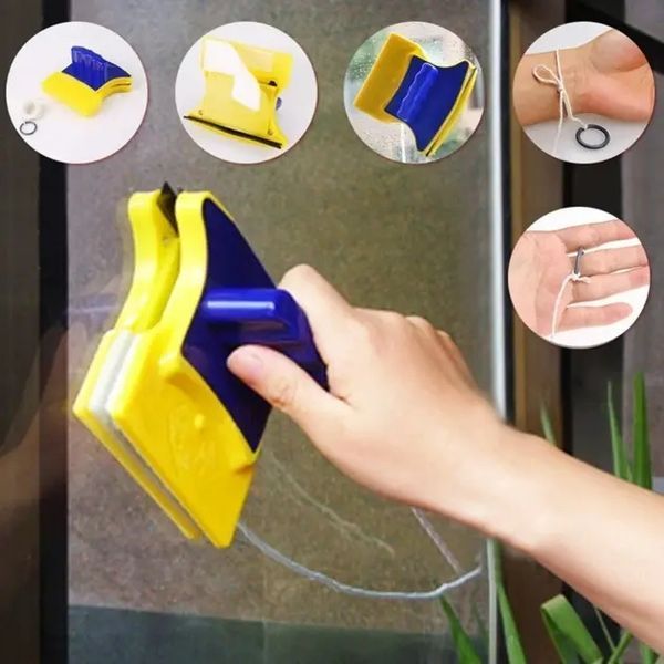 Магнітна щітка для миття вікон із двох сторін Magnetic Double side Cleaner 40мм зі страхувальним шнуром жовто-синя 00013828 фото