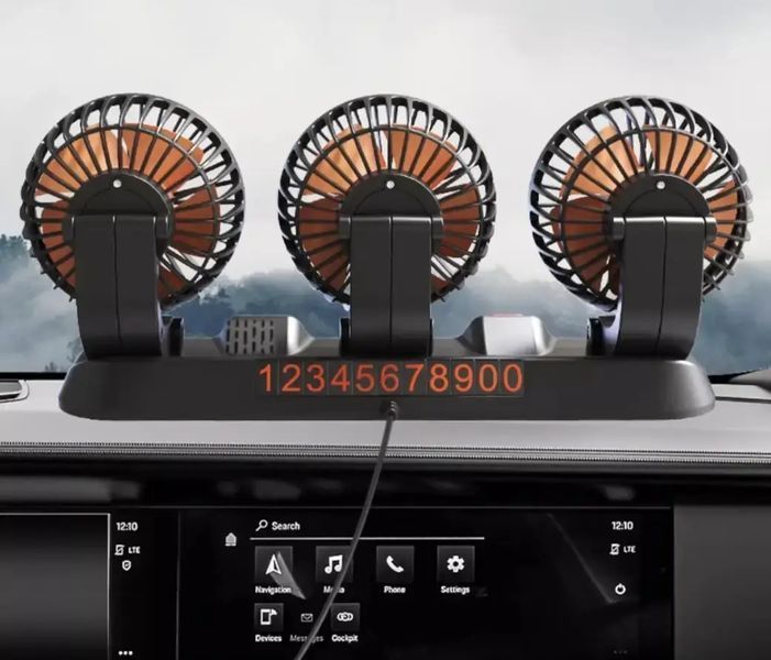 Вентилятор автомобильный тройной поворотный 5V USB с табличкой телефона 00017100 фото