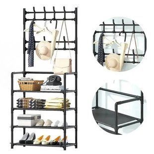Вішалка для одягу New simple floor clothes rack з полицями для взуття метал 00013699 фото