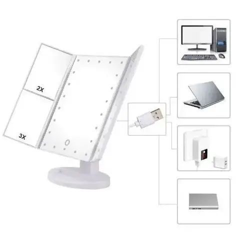 Зеркало тройное для макияжа Superstar Magnifying Mirror с LED-подсветкой прямоугольное с увеличением 00014752 фото