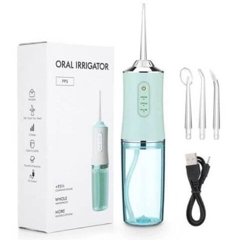 Іригатор для чищення зубів та порожнини рота oral irrigator з акумулятором та змінними насадками. колір: зелений 00014509 фото