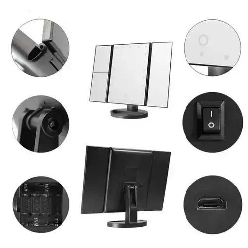 Зеркало тройное для макияжа Superstar Magnifying Mirror с LED-подсветкой прямоугольное с увеличением 00014752 фото