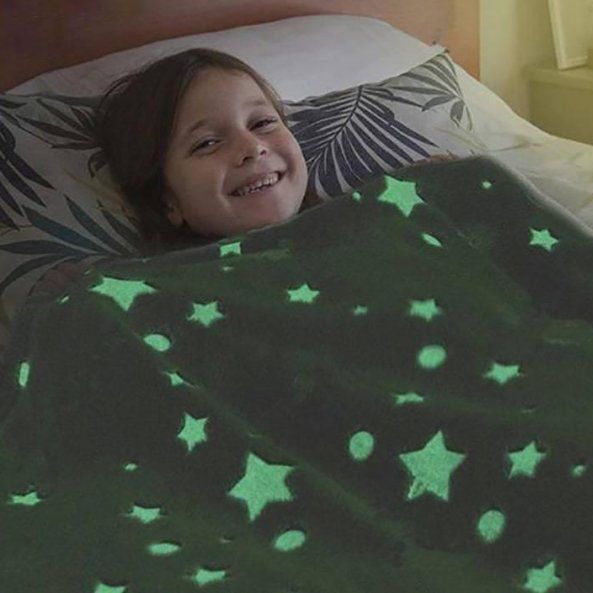 Светящийся в темноте плед плюшевое покрывало Blanket kids Magic Star 150х100 см флисовое одеяло. Цвет: серый 00012603 фото