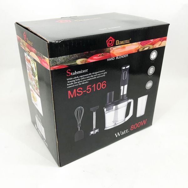 Блендер погружной многофункциональный 5-в-1 Domotec MS-5106 800 W, Портативный блендер измельчитель 00019085 фото