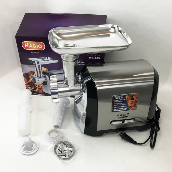 Мясорубка Magio MG-269, 2400 W, мясорубка электрическая металл, мясорубка с металлическим редуктором 00018951 фото