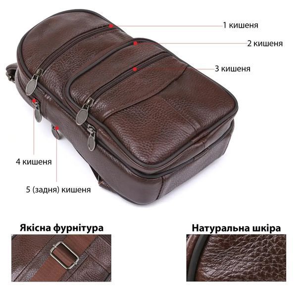 Стильная мужская кожаная сумка слинг среднего размера из качественной итальянской кожи в фирменной упаковке 00018457 фото