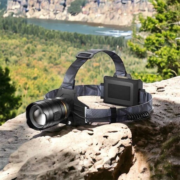 Фонарь налобный мощный Bailong BL-8075-2-GT100, 3 режима, Zoom, алюминий, аккум 2*18650, USB кабель 00023436 фото